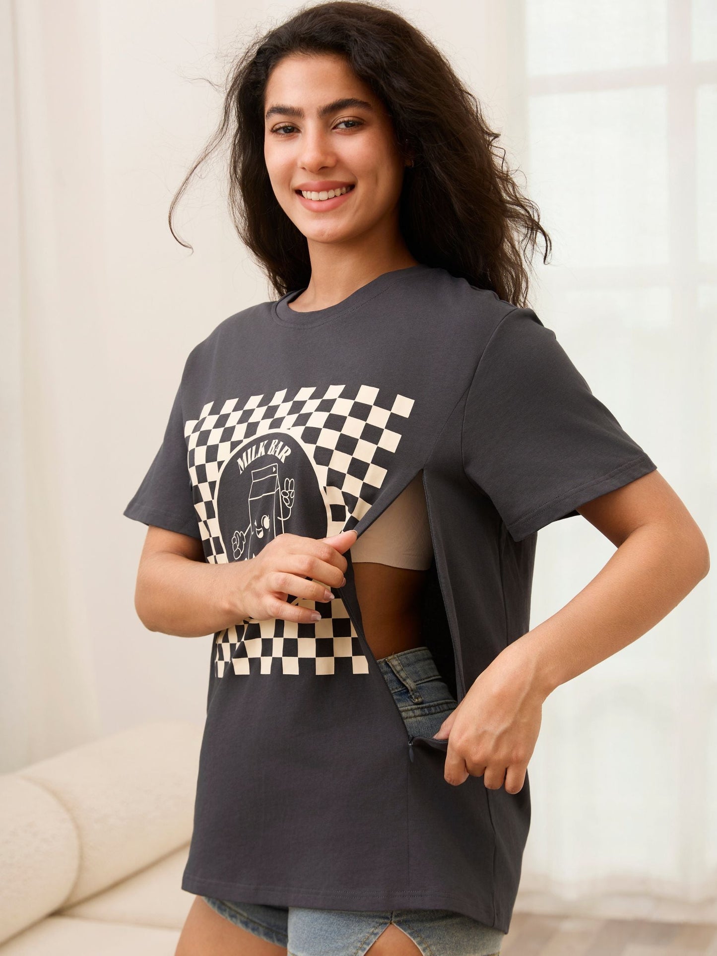 Checkered Milk Carton Nursing Tee