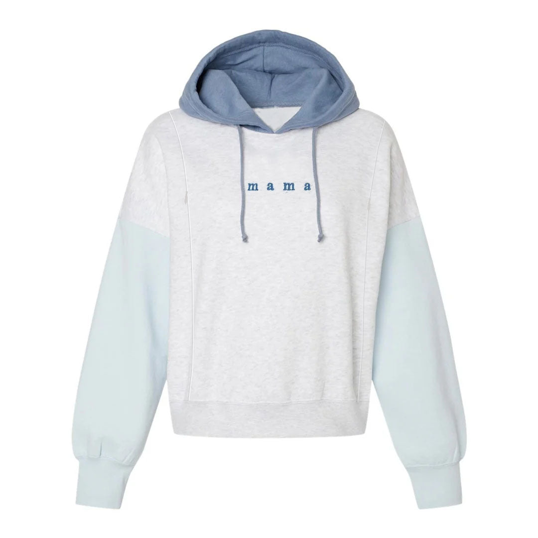 Embroidered Mama Color Block Nursing Cropped Hoodie