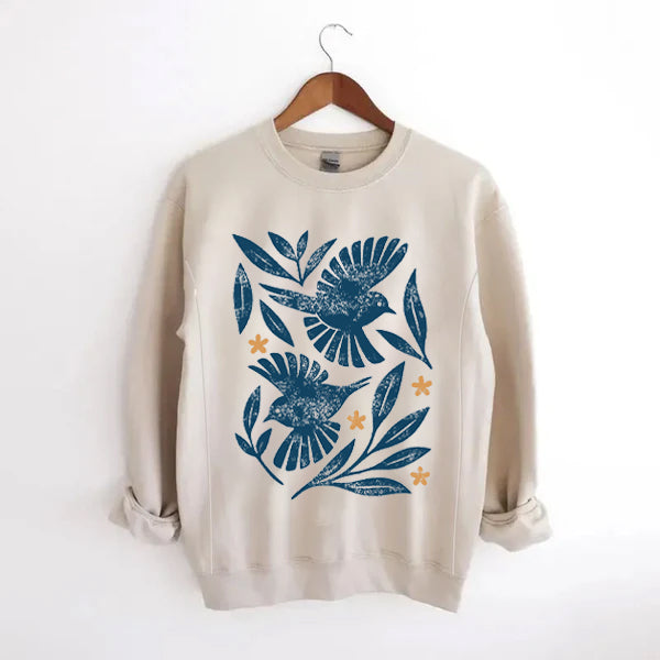 Retro Botanical Birds Nursing Sweatshirt