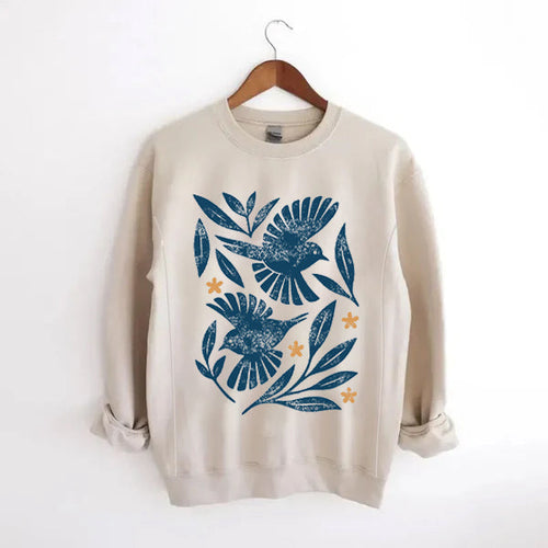Retro Botanical Birds Nursing Sweatshirt