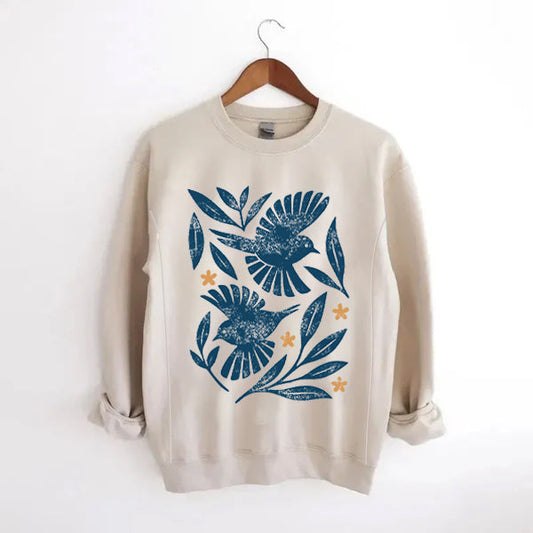 Retro Botanical Birds Nursing Sweatshirt