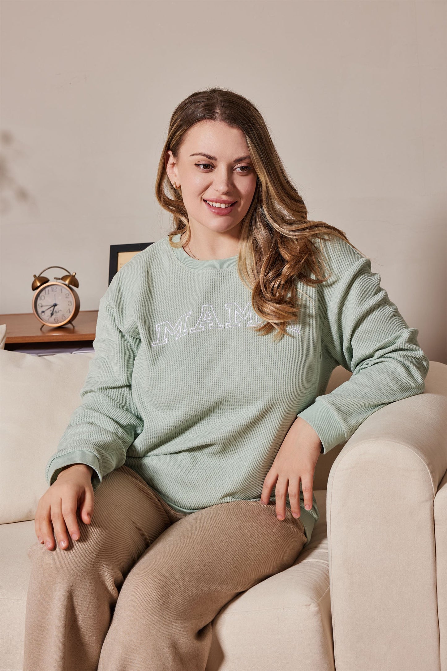 Waffle Knit Mama With Zippers Breastfeeding Sweatshirt