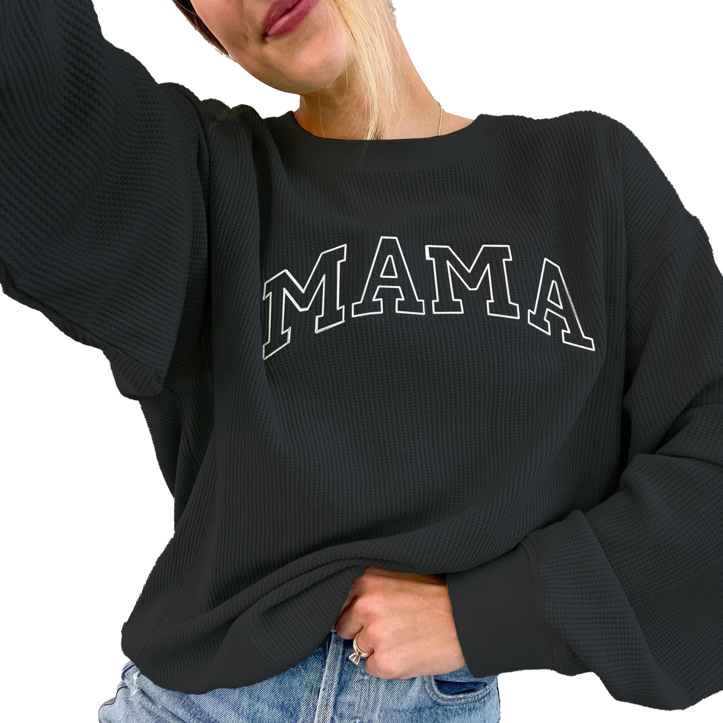 Waffle Knit Mama With Zippers Breastfeeding Sweatshirt