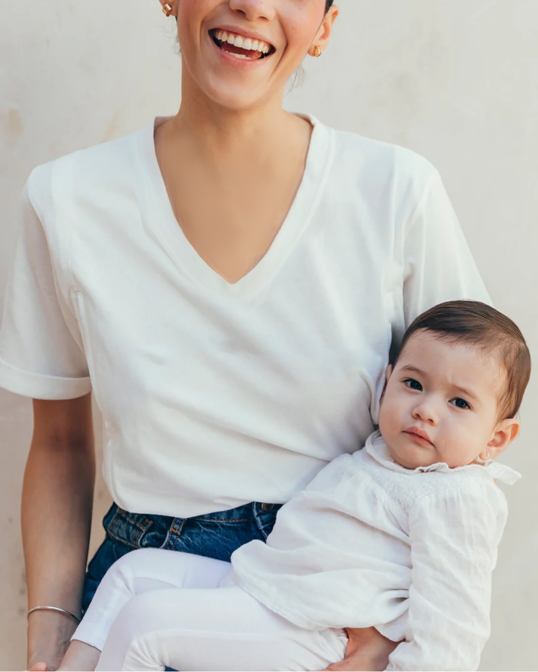 Solid Color Nursing V-Neck T-shirt