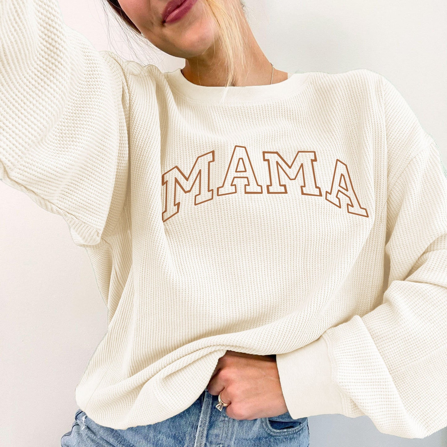 Waffle Knit Mama With Zippers Breastfeeding Sweatshirt
