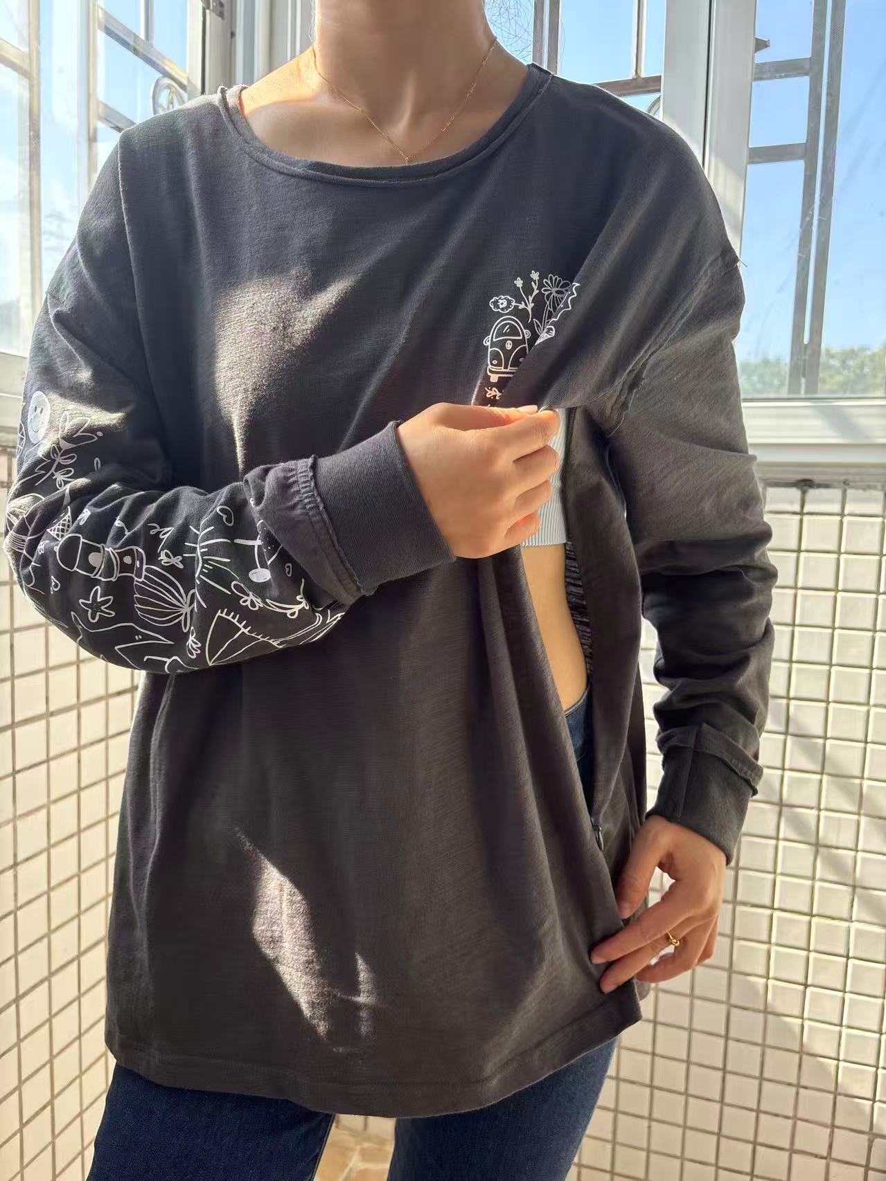 Oversized Cotton Doodle Breastfeeding T-Shirt