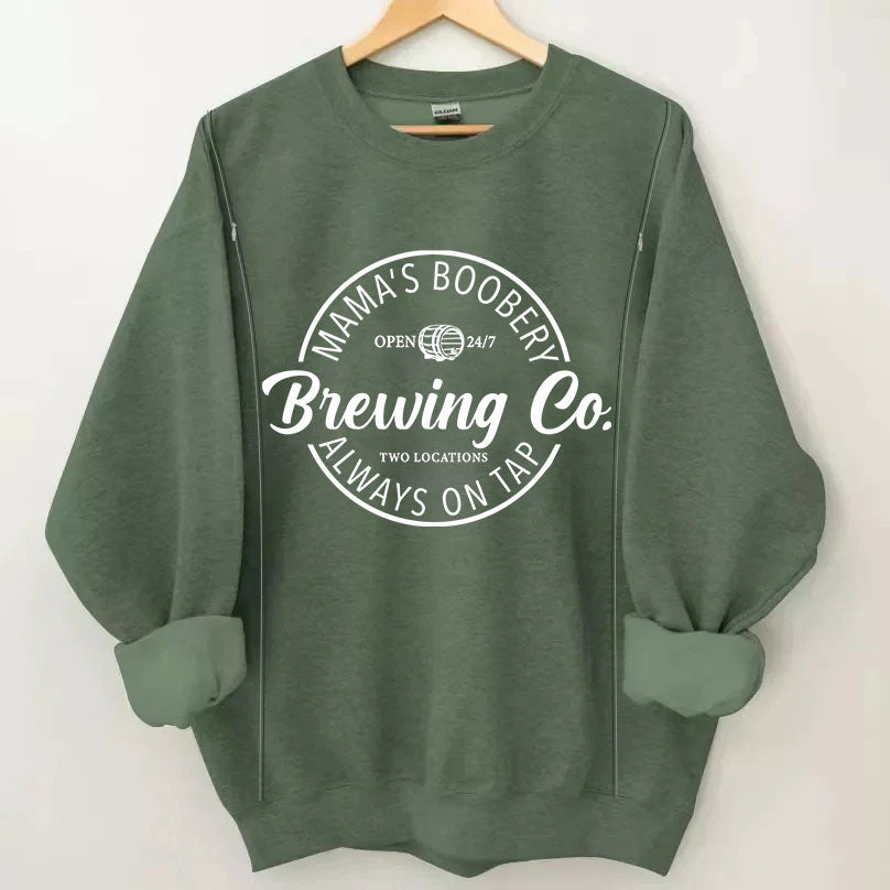 Mama's Boobery Zip Crewneck Breastfeeding Sweatshirt