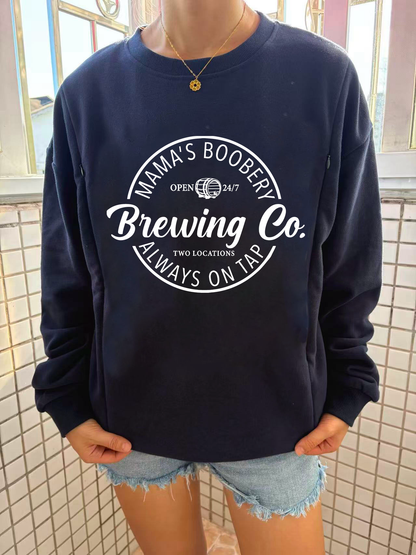 Mama's Boobery Zip Crewneck Breastfeeding Sweatshirt