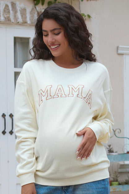 Waffle Knit Mama With Zippers Breastfeeding Sweatshirt