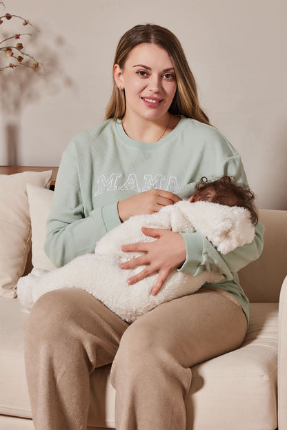 Waffle Knit Mama With Zippers Breastfeeding Sweatshirt