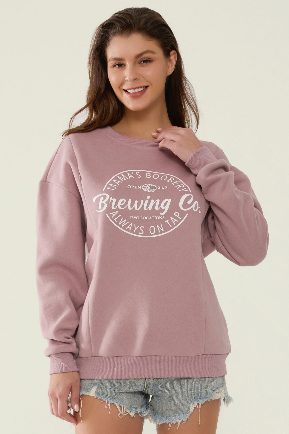 Mama's Boobery Zip Crewneck Breastfeeding Sweatshirt