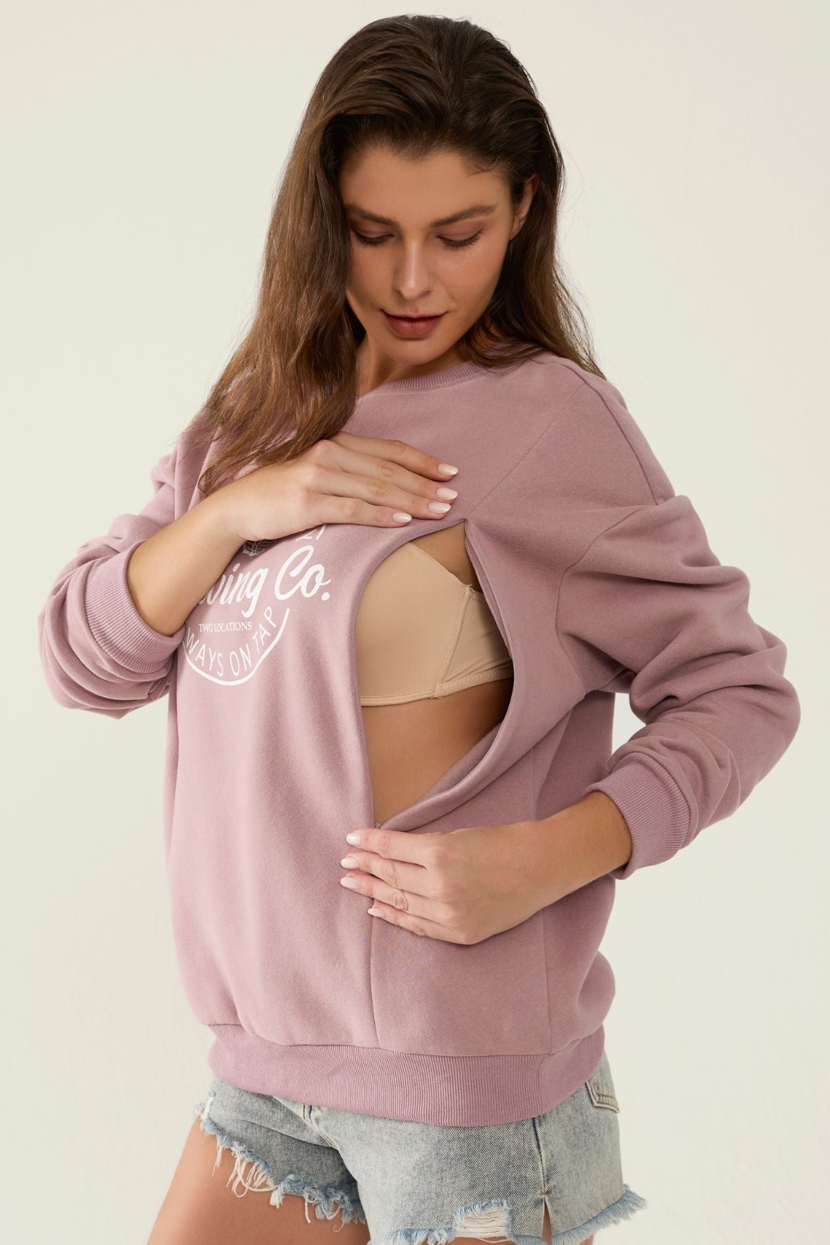 Mama's Boobery Zip Crewneck Breastfeeding Sweatshirt
