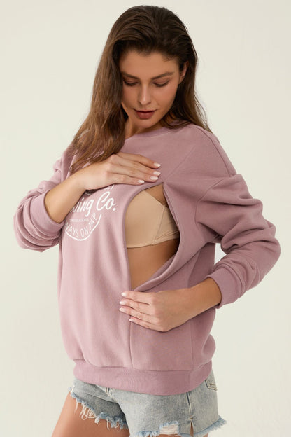 Mama's Boobery Zip Crewneck Breastfeeding Sweatshirt