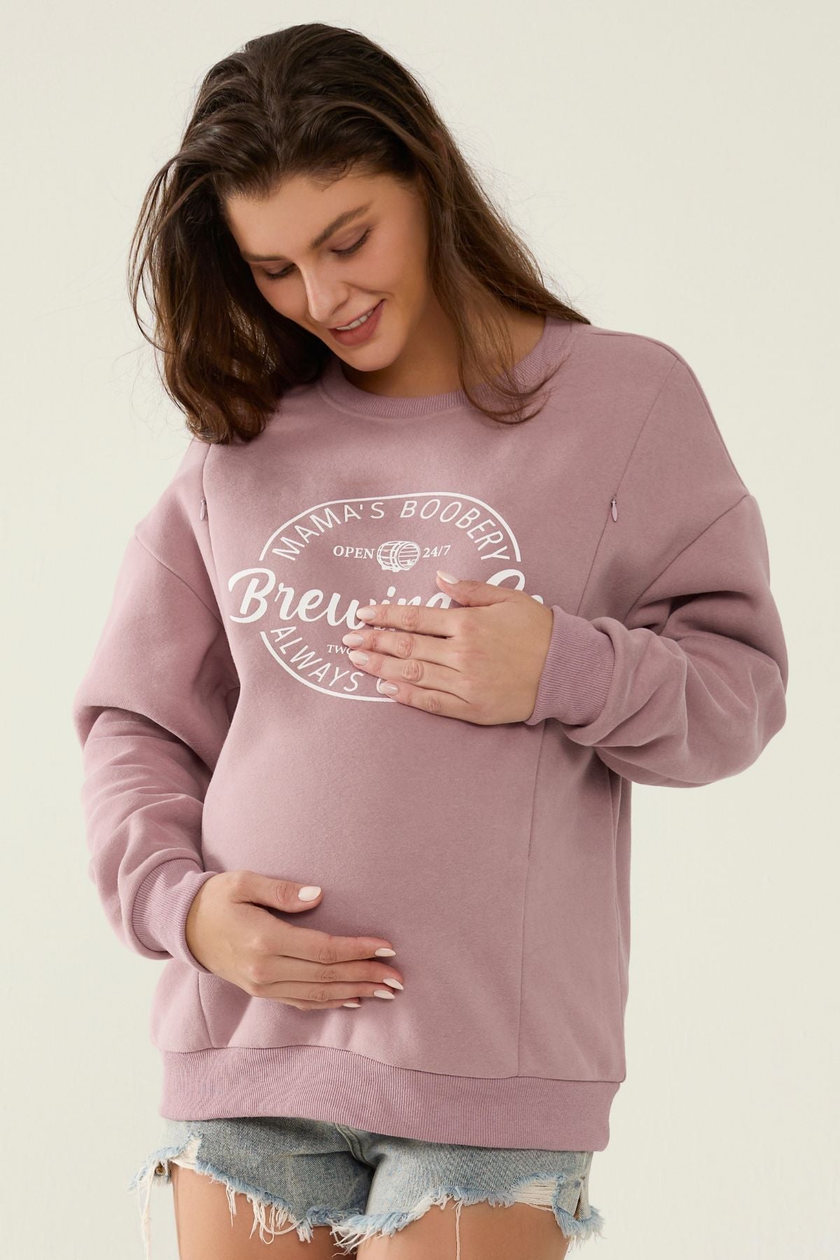 Mama's Boobery Zip Crewneck Breastfeeding Sweatshirt