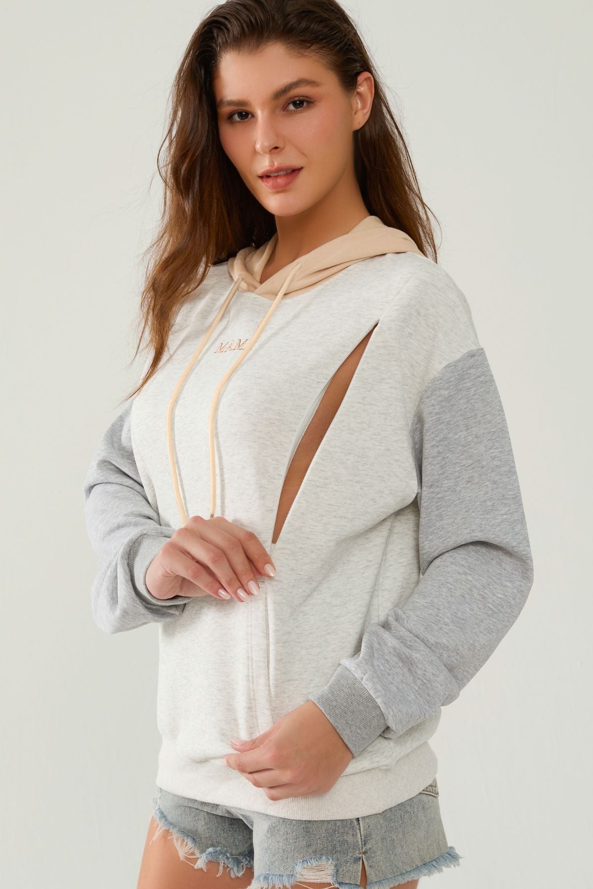 Giftifymama Colorblock Nursing Hoodie With Pocket