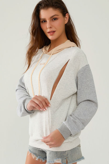 Giftifymama Colorblock Nursing Hoodie With Pocket