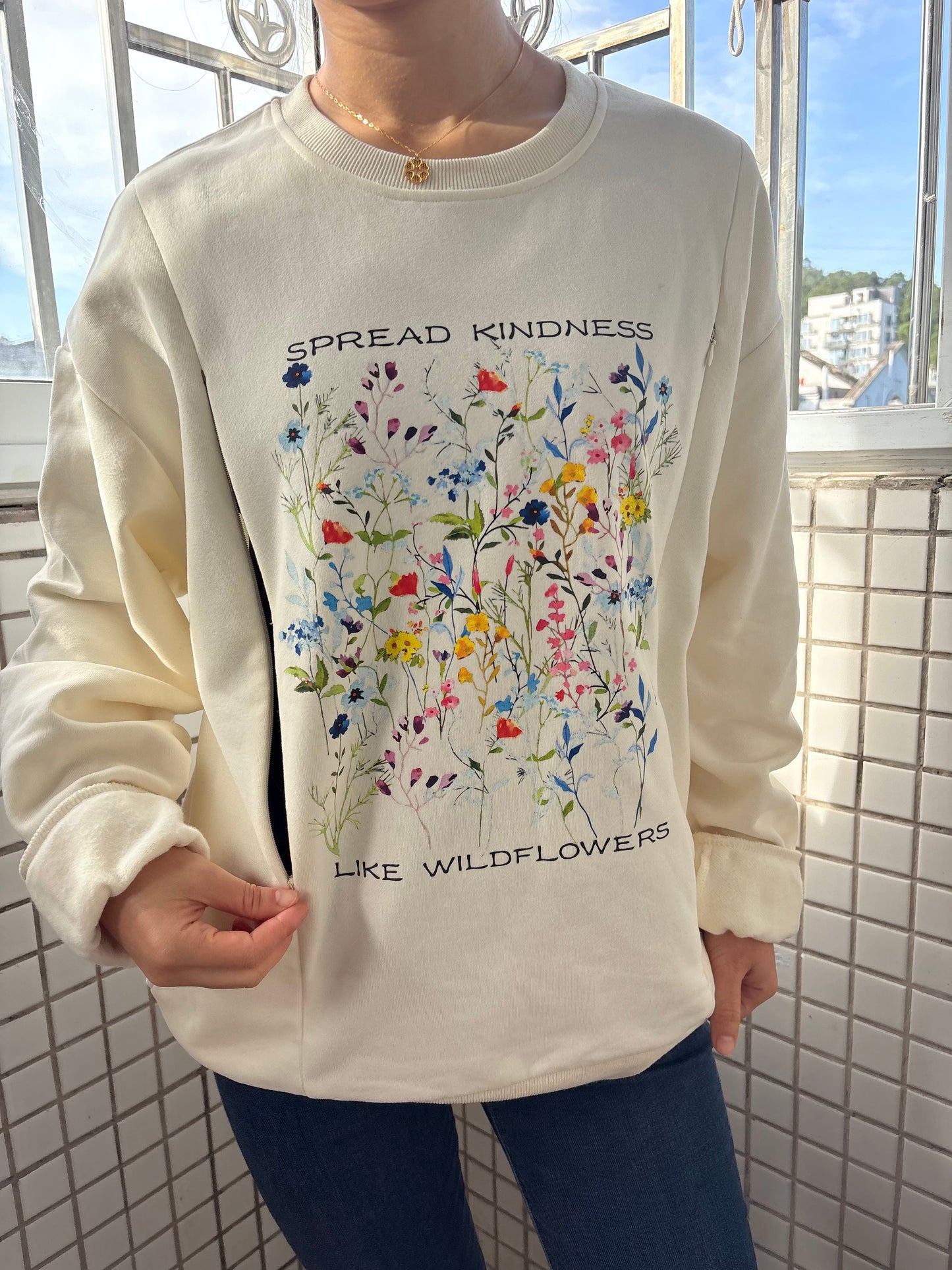Spread Kindness Like Wildflowers Comfy Nursing Sweatshirt