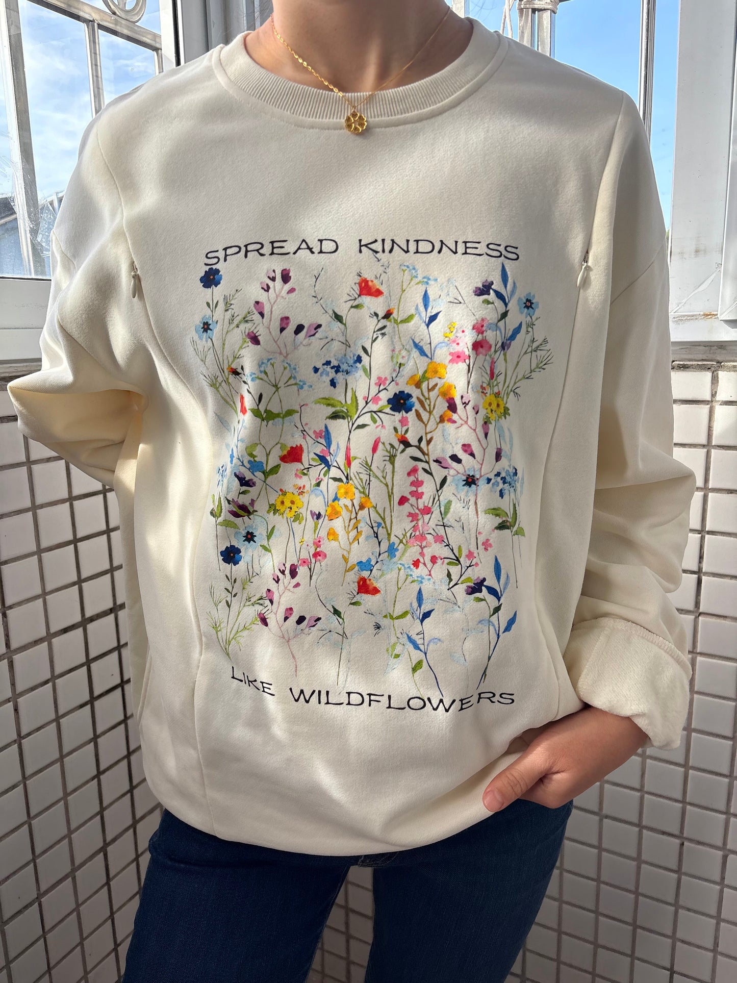 Spread Kindness Like Wildflowers Comfy Nursing Sweatshirt