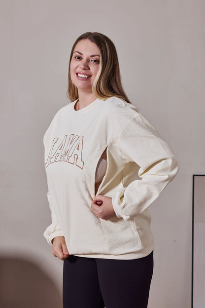 Corded Embroidered Mama Nursing Sweatshirt