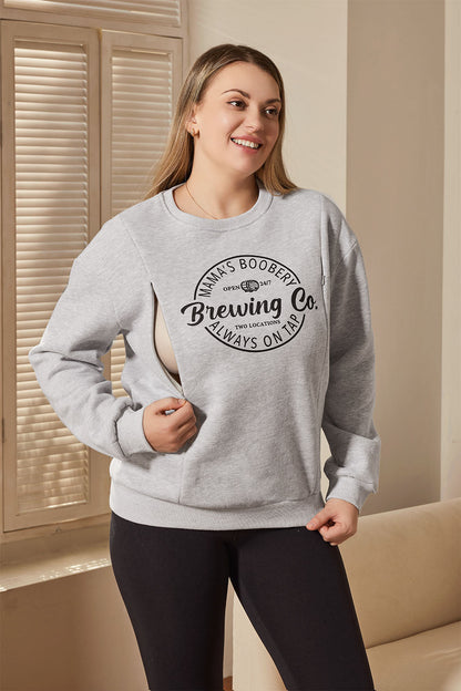 Mama's Boobery Zip Crewneck Breastfeeding Sweatshirt