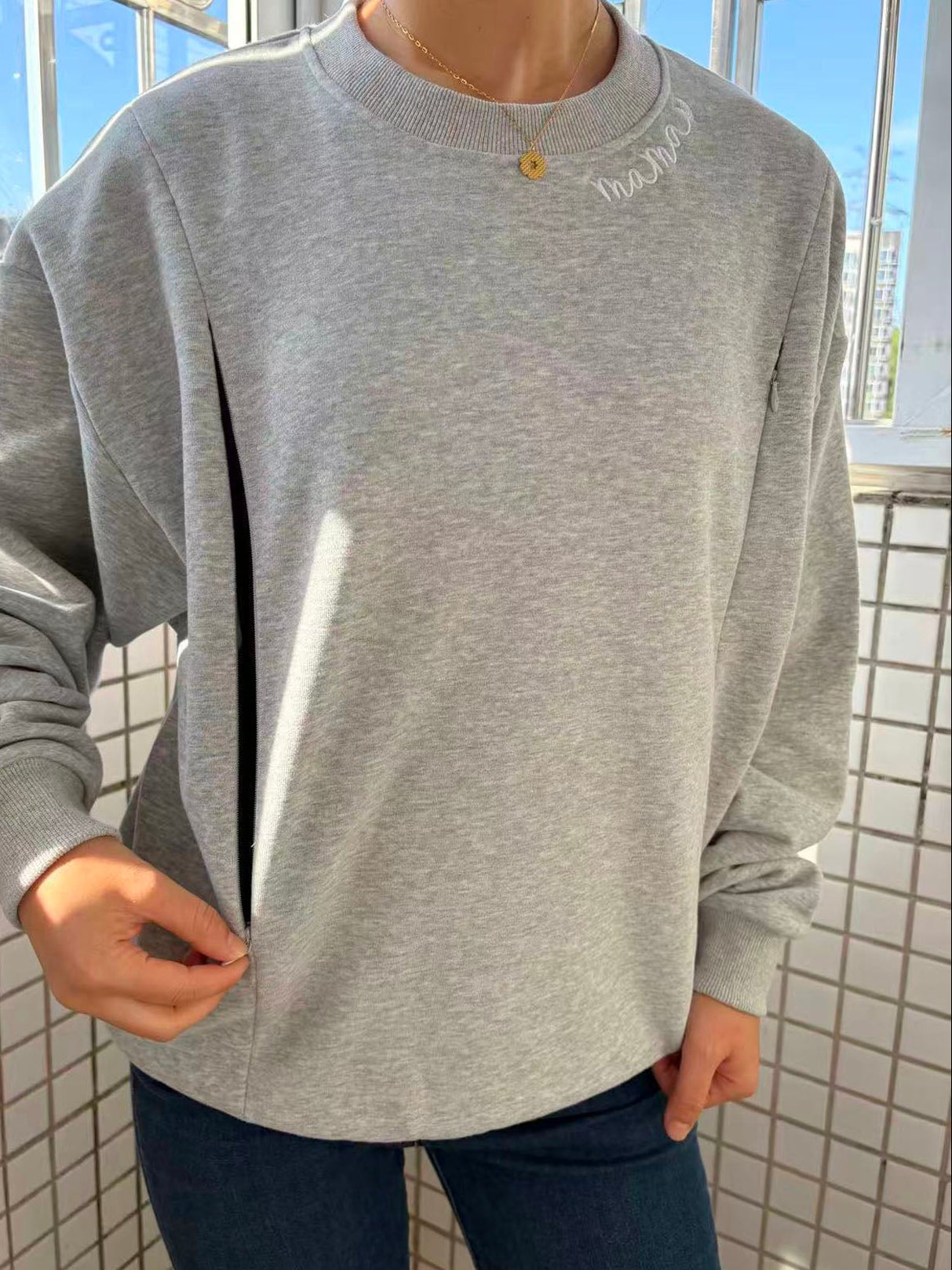 Oversized Mama Embroidered Nursing Sweatshirt